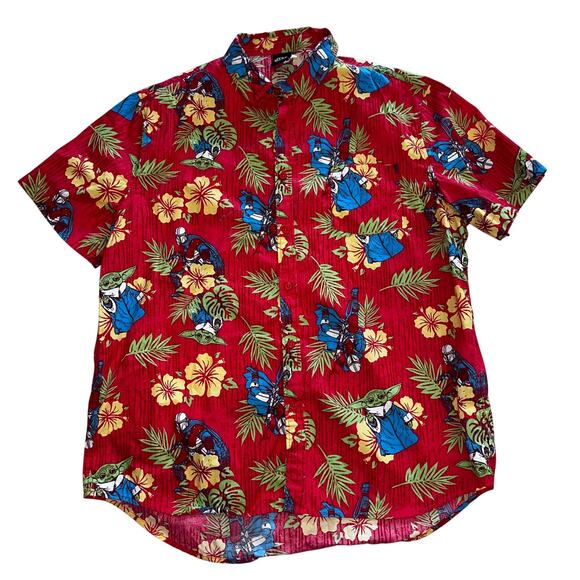 Star Wars Men's XL Mandalorian Hibiscus Hawaiian Print Casual Button Down Shirt - Picture 1 of 5